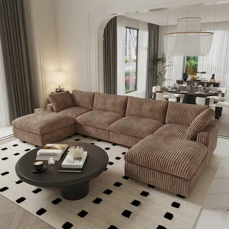 Canapé sectionnel modulaire en U 6 places, grand canapé moelleux et confortable avec plusieurs coussins