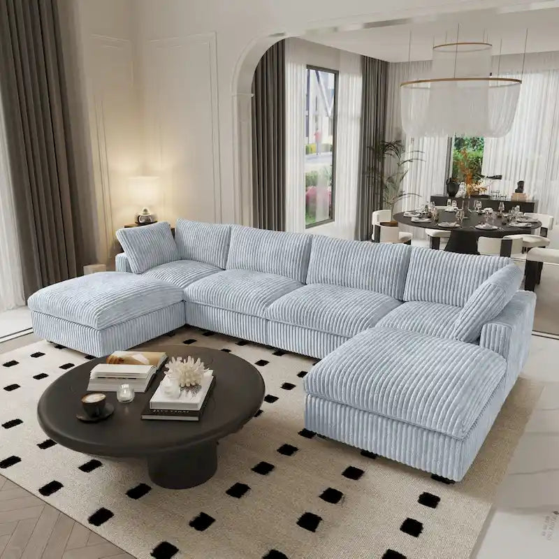 Canapé sectionnel modulaire en U 6 places, grand canapé moelleux et confortable avec plusieurs coussins
