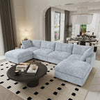 Canapé sectionnel modulaire en U 6 places, grand canapé moelleux et confortable avec plusieurs coussins