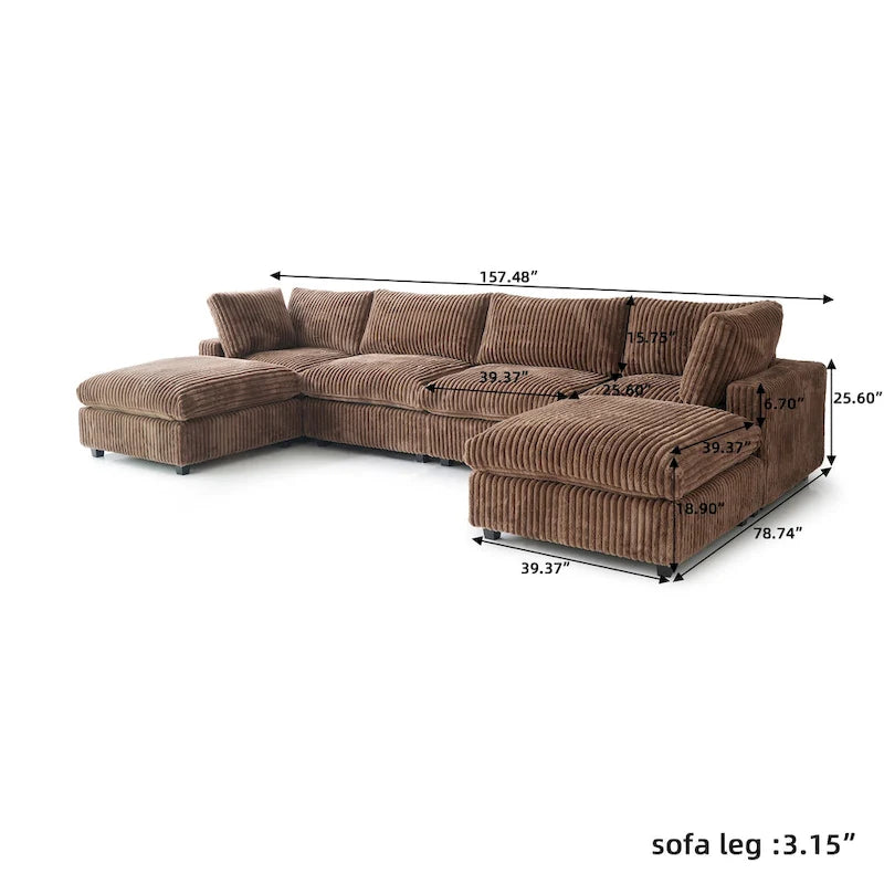 Canapé sectionnel modulaire en U 6 places, grand canapé moelleux et confortable avec plusieurs coussins