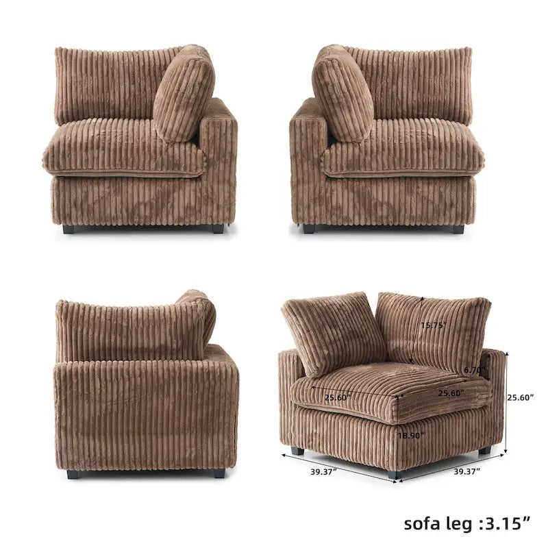 Canapé sectionnel modulaire en U 6 places, grand canapé moelleux et confortable avec plusieurs coussins