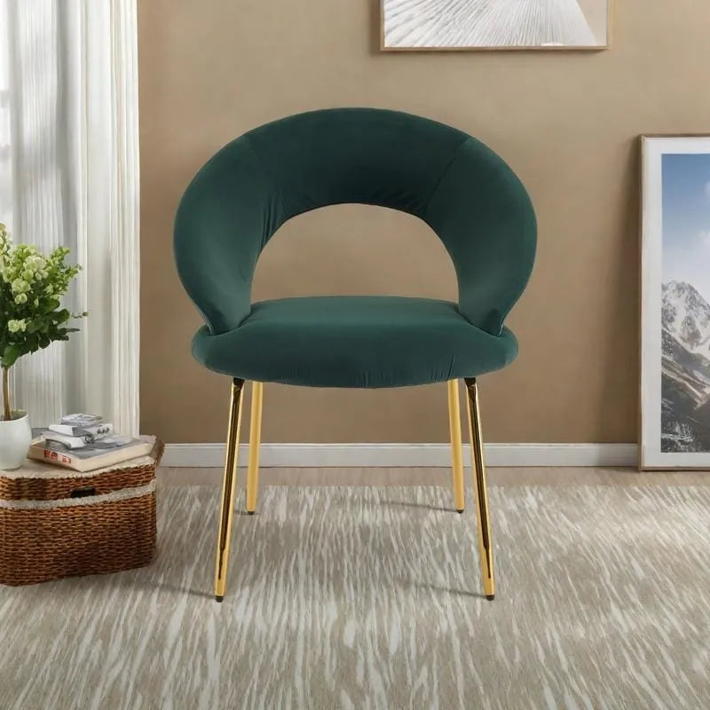 Chaises de salle à manger d'appoint en velours avec dossier incurvé et pieds en métal doré - Capacité de 113 kg