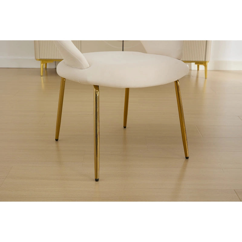 Chaises de salle à manger d'appoint en velours avec dossier incurvé et pieds en métal doré - Capacité de 113 kg