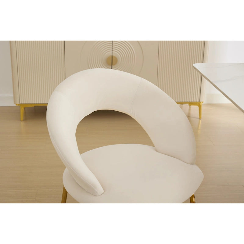 Chaises de salle à manger d'appoint en velours avec dossier incurvé et pieds en métal doré - Capacité de 113 kg