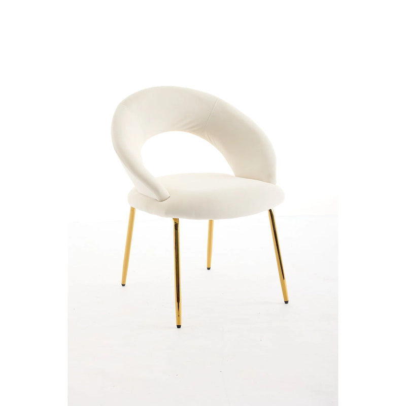 Chaises de salle à manger d'appoint en velours avec dossier incurvé et pieds en métal doré - Capacité de 113 kg