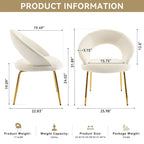 Chaises de salle à manger d'appoint en velours avec dossier incurvé et pieds en métal doré - Capacité de 113 kg
