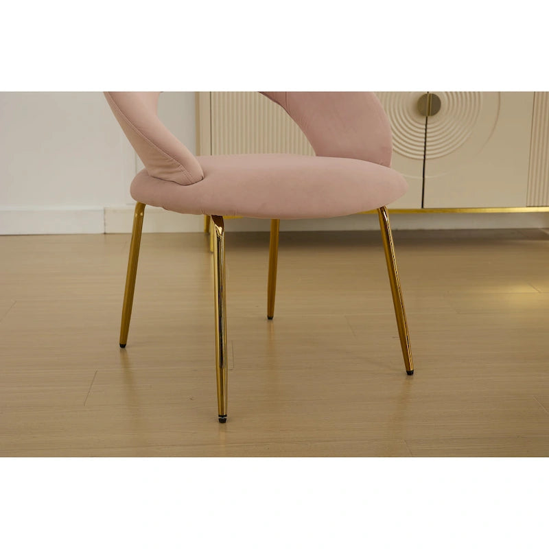 Chaises de salle à manger d'appoint en velours avec dossier incurvé et pieds en métal doré - Capacité de 113 kg