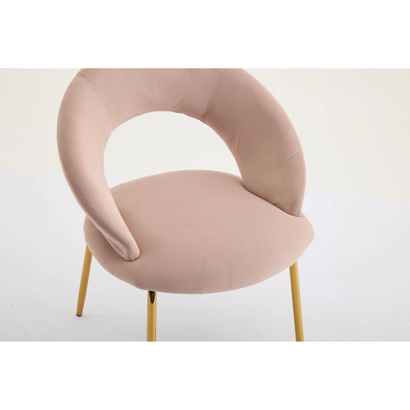 Chaises de salle à manger d'appoint en velours avec dossier incurvé et pieds en métal doré - Capacité de 113 kg