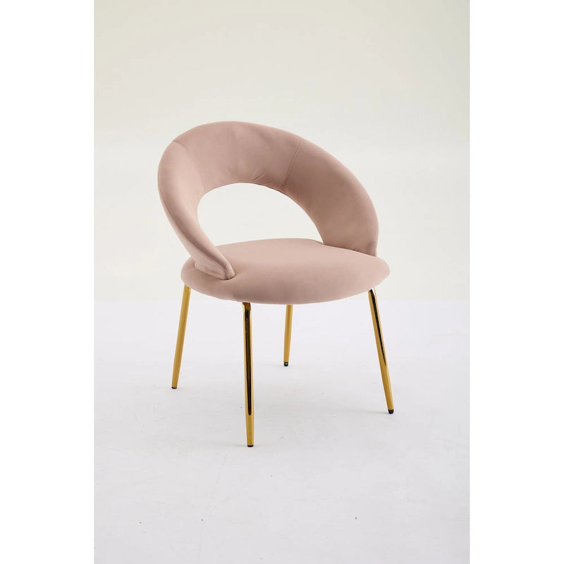 Chaises de salle à manger d'appoint en velours avec dossier incurvé et pieds en métal doré - Capacité de 113 kg