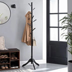 Solid Wood Modern Coat Rack, 8 Hooks, 53 lb Capacity, Adjustable 3-Section Design with Triangular Base