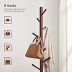 Porte-manteau moderne en bois massif, 8 crochets, capacité de 24 kg, conception réglable en 3 sections avec base triangulaire