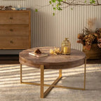 Table basse ronde moderne rétro à empiècements avec pieds croisés
