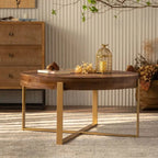 Table basse ronde moderne rétro à empiècements avec pieds croisés