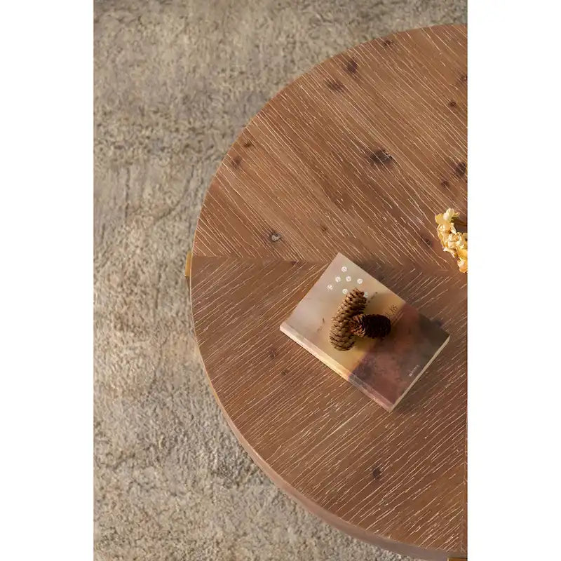 Table basse ronde moderne rétro à empiècements avec pieds croisés