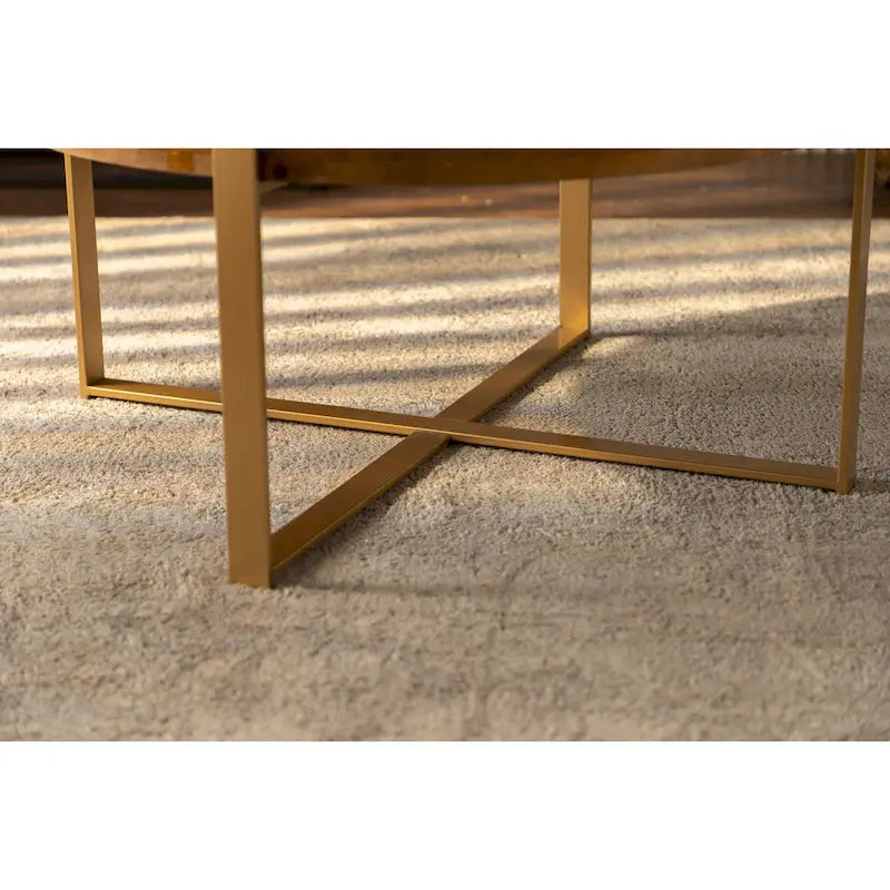Table basse ronde moderne rétro à empiècements avec pieds croisés