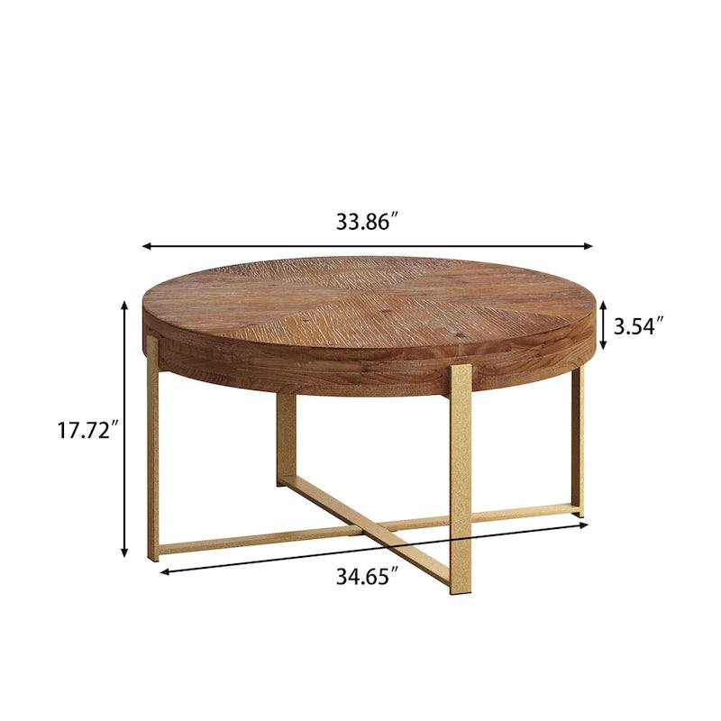 Table basse ronde moderne rétro à empiècements avec pieds croisés
