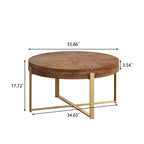 Table basse ronde moderne rétro à empiècements avec pieds croisés