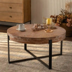 Table basse ronde moderne rétro à empiècements avec pieds croisés