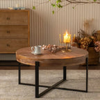 Table basse ronde moderne rétro à empiècements avec pieds croisés