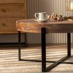 Table basse ronde moderne rétro à empiècements avec pieds croisés