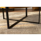 Table basse ronde moderne rétro à empiècements avec pieds croisés