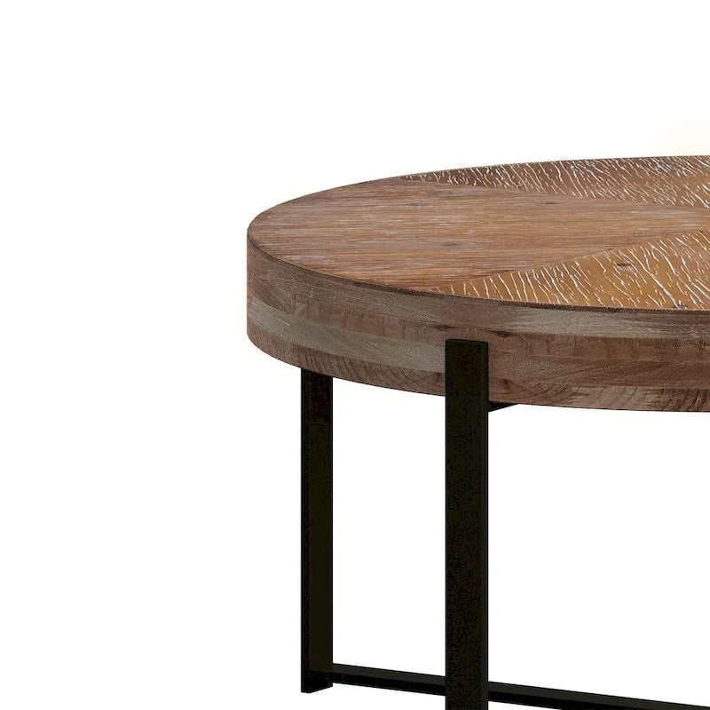 Table basse ronde moderne rétro à empiècements avec pieds croisés