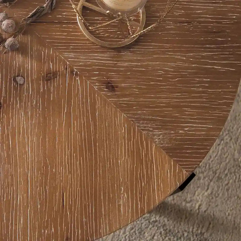 Table basse ronde moderne rétro à empiècements avec pieds croisés