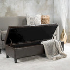 Banc de rangement ottoman Mission en similicuir touffeté marron