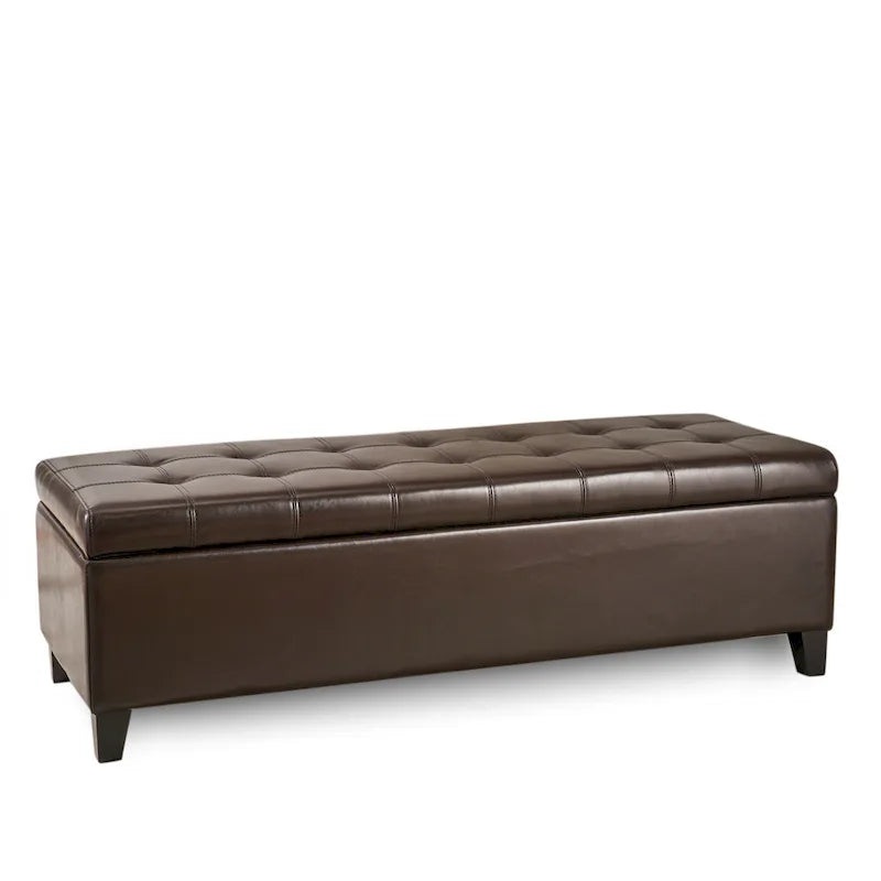 Banc de rangement ottoman Mission en similicuir touffeté marron