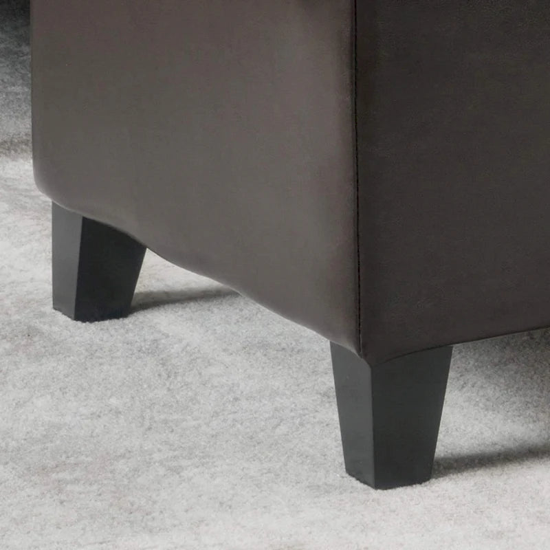 Banc de rangement ottoman Mission en similicuir touffeté marron