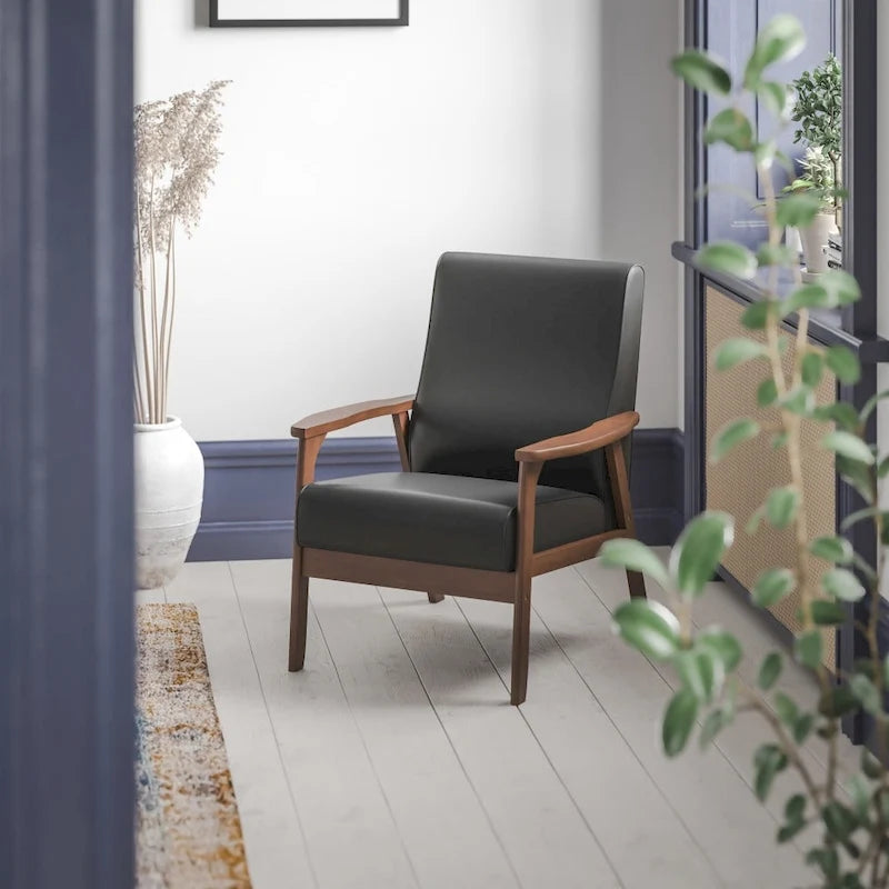 Fauteuil de style Mid-Century Modern avec structure et accoudoirs en bois