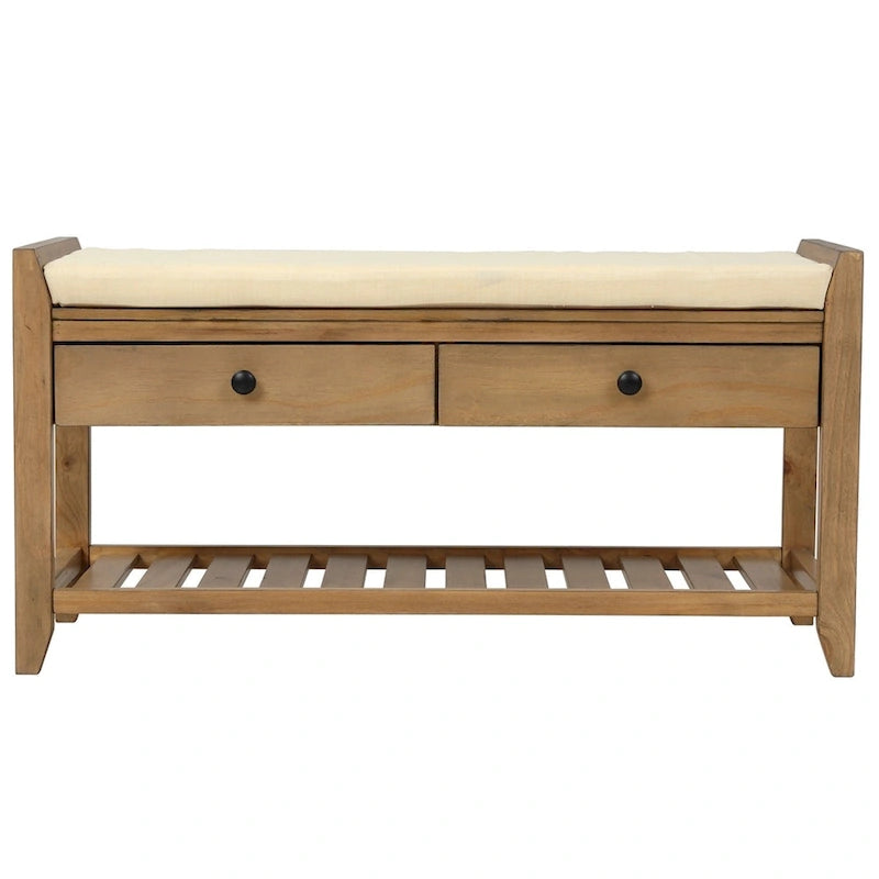 Banc de rangement multifonctionnel avec porte-chaussures, assise rembourrée et tiroirs