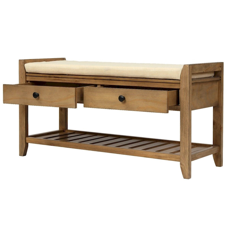 Banc de rangement multifonctionnel avec porte-chaussures, assise rembourrée et tiroirs