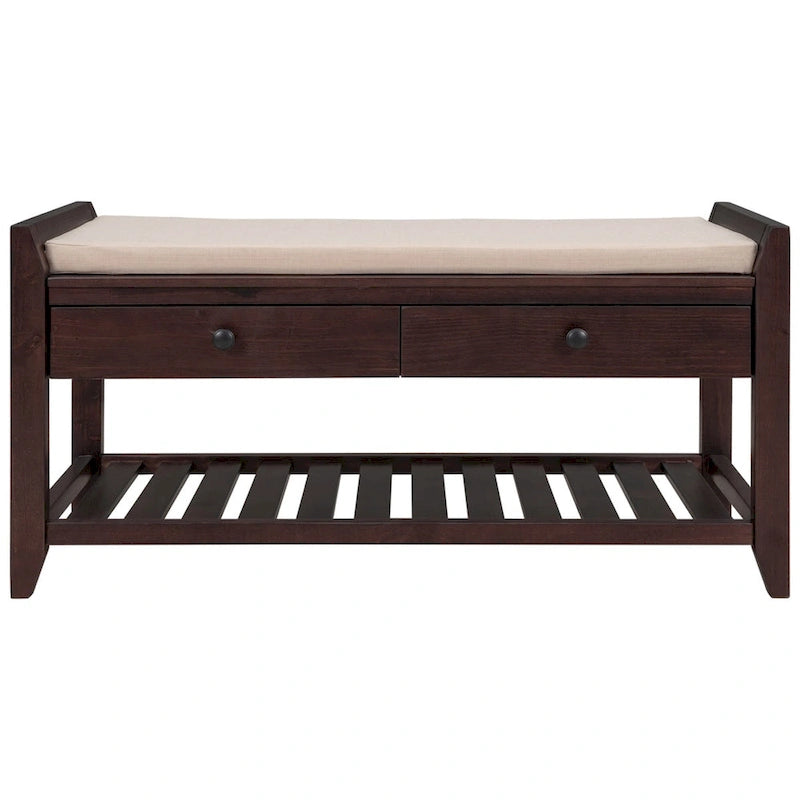 Banc de rangement multifonctionnel avec porte-chaussures, assise rembourrée et tiroirs