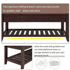 Banc de rangement multifonctionnel avec porte-chaussures, assise rembourrée et tiroirs