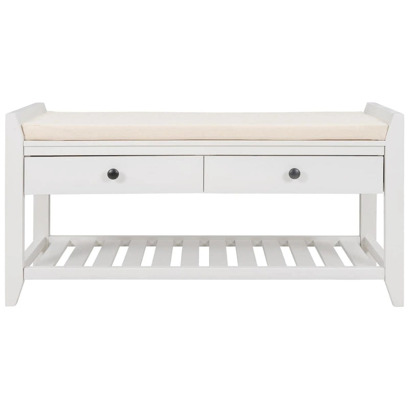 Banc de rangement multifonctionnel avec porte-chaussures, assise rembourrée et tiroirs