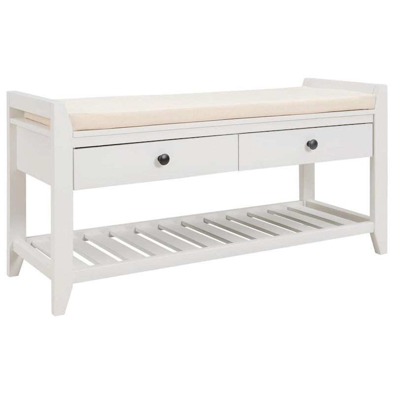Banc de rangement multifonctionnel avec porte-chaussures, assise rembourrée et tiroirs