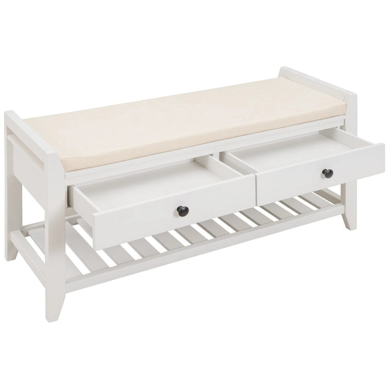 Banc de rangement multifonctionnel avec porte-chaussures, assise rembourrée et tiroirs