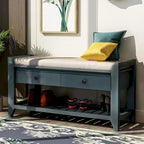 Banc de rangement multifonctionnel avec porte-chaussures, assise rembourrée et tiroirs