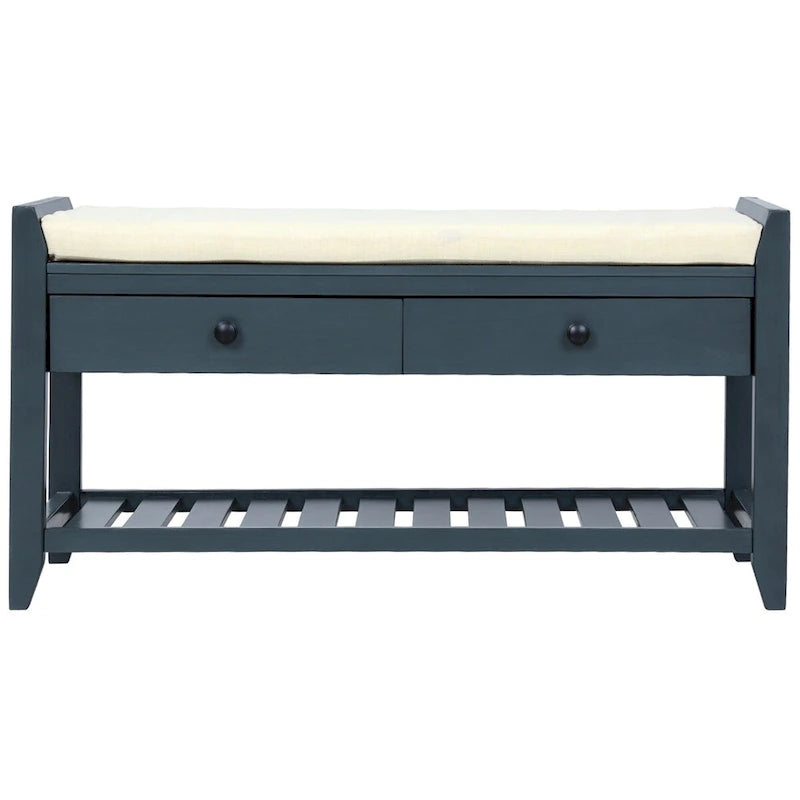 Banc de rangement multifonctionnel avec porte-chaussures, assise rembourrée et tiroirs