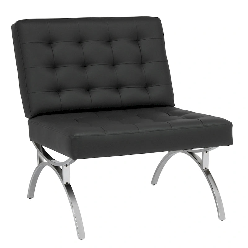 Fauteuil d'appoint du milieu du siècle Newel en cuir mélangé moderne et cadre en métal chromé