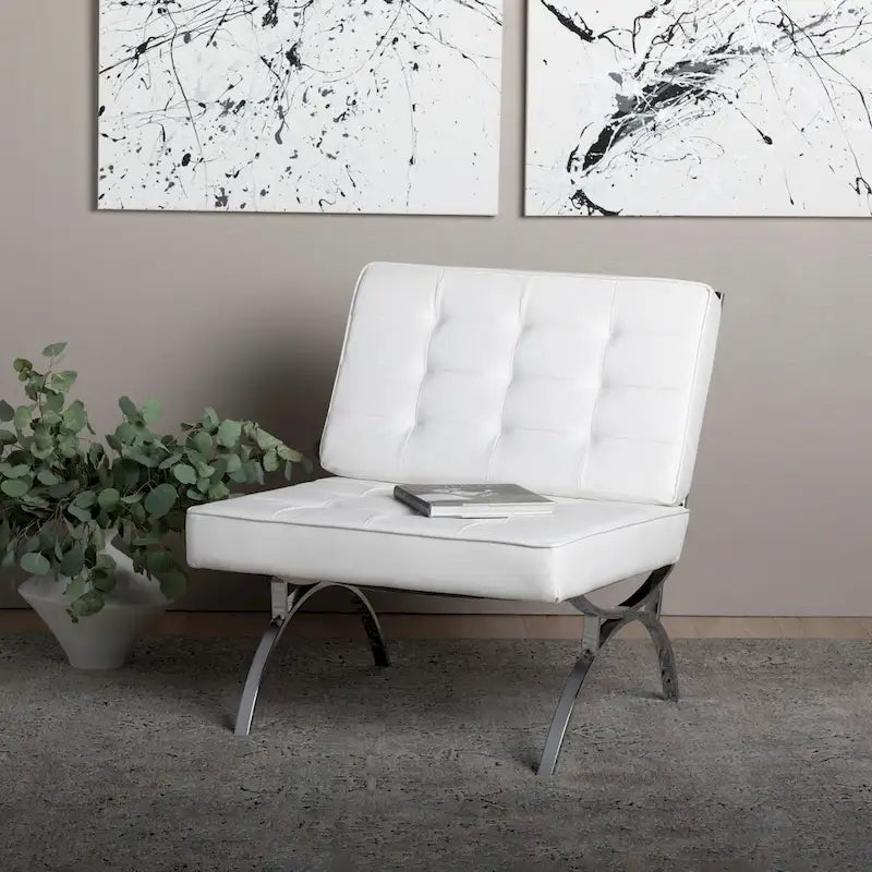 Fauteuil d'appoint du milieu du siècle Newel en cuir mélangé moderne et cadre en métal chromé