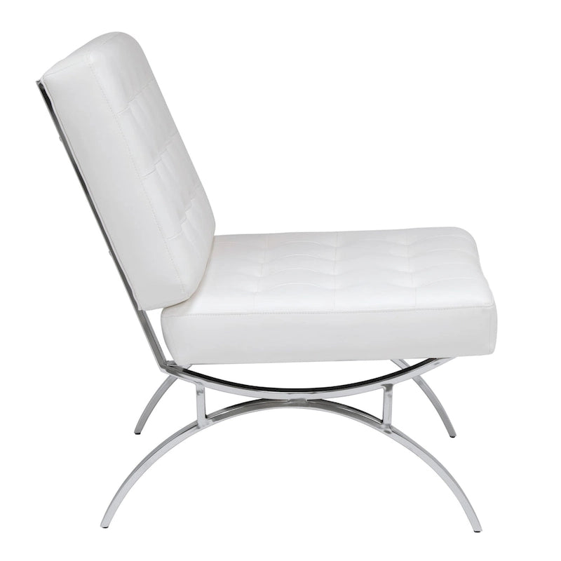 Fauteuil d'appoint du milieu du siècle Newel en cuir mélangé moderne et cadre en métal chromé