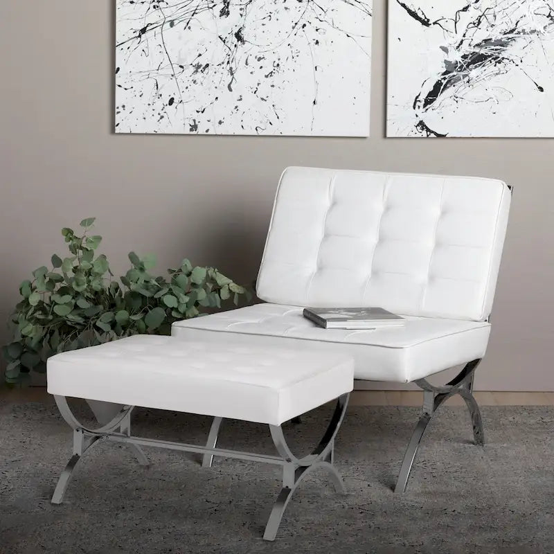 Fauteuil d'appoint du milieu du siècle Newel en cuir mélangé moderne et cadre en métal chromé