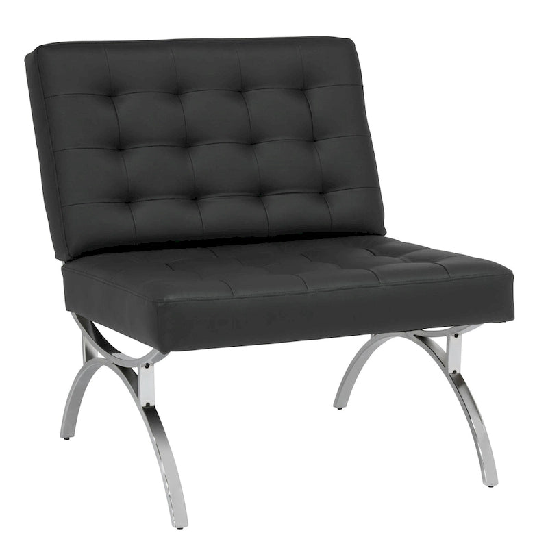 Fauteuil d'appoint du milieu du siècle Newel en cuir mélangé moderne et cadre en métal chromé