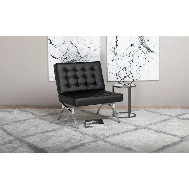 Fauteuil d'appoint du milieu du siècle Newel en cuir mélangé moderne et cadre en métal chromé