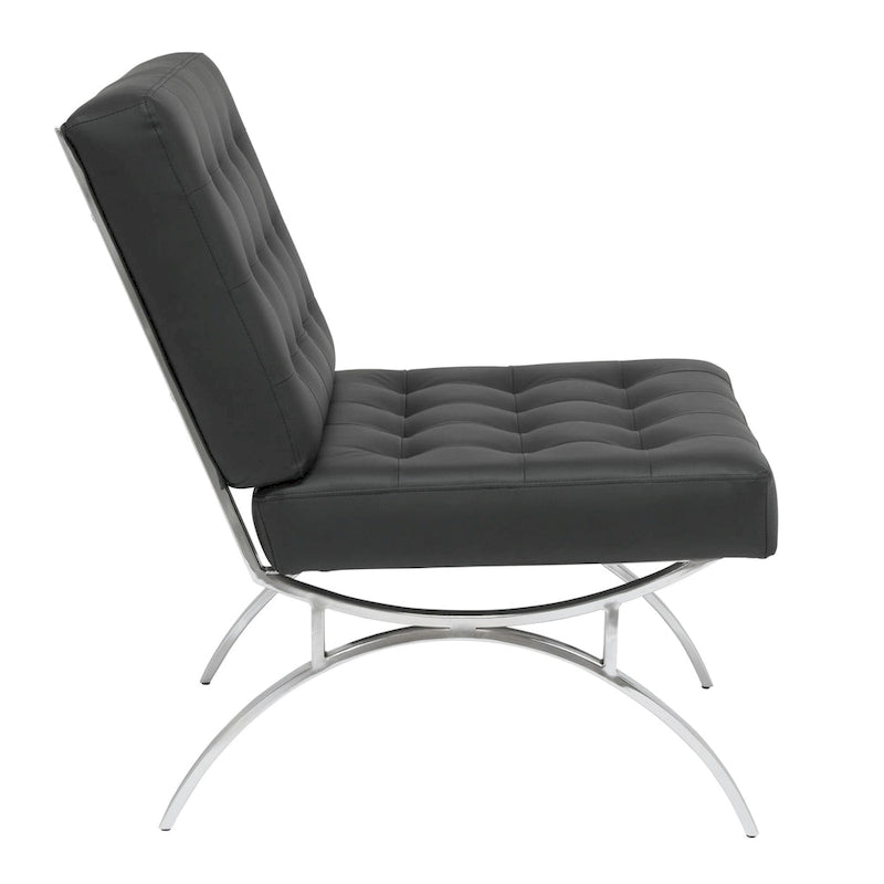 Fauteuil d'appoint du milieu du siècle Newel en cuir mélangé moderne et cadre en métal chromé