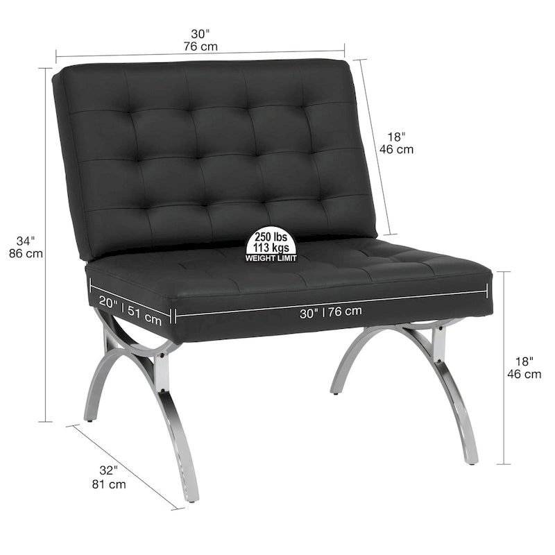 Fauteuil d'appoint du milieu du siècle Newel en cuir mélangé moderne et cadre en métal chromé