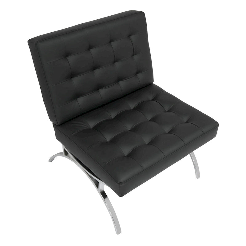 Fauteuil d'appoint du milieu du siècle Newel en cuir mélangé moderne et cadre en métal chromé