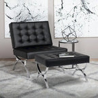Fauteuil d'appoint du milieu du siècle Newel en cuir mélangé moderne et cadre en métal chromé